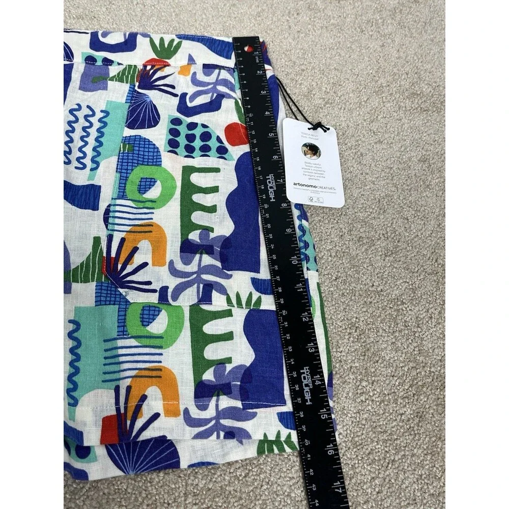 NWT Artonomo Creatives Womens M 100% Linen Shorts Art To Wear Colorful Geometric
